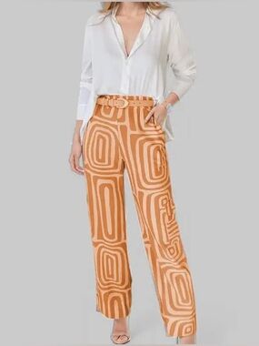 One size Casual Elegant white Long Sleeve Shirt and Geometric PantsNWOT/no brand